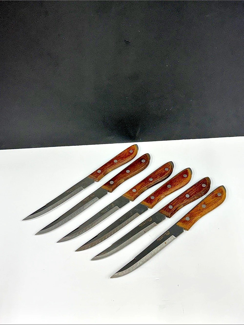 Vintage Sheffield House Lifetime Stainless Steel Steak Knives Wood Handles Set o